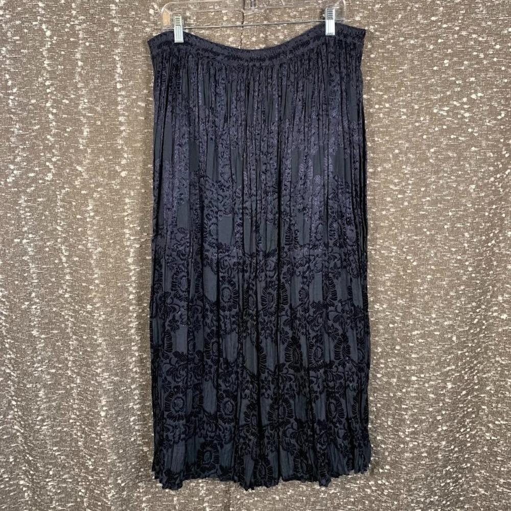 Vintage Venus Blue Floral Pleated‎ Women's Maxi Skirt Whimsigoth Grunge